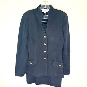 Vintage St John Evening 2 Piece Suit Size 8 Black Gold Crystal Buttons